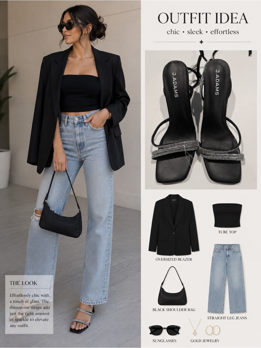 J Adams Black Rhinestone Strap Heeled Sandals
